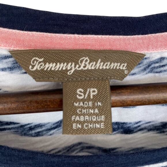 Tommy Bahama Navy and White Striped T-shirt with Floral design - Size Small - Picture 3 of 4